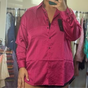 Masoudka Long Sleeve Button Down Blouse in Fuchsia